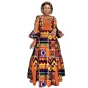 iooiooi Womens African Print Party Maxi Dress Ankara Long Dress &amp; Headwrap