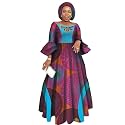 iooiooi Womens African Print Party Maxi Dress Ankara Long Dress &amp; Headwrap