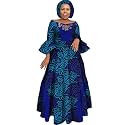 iooiooi Womens African Print Party Maxi Dress Ankara Long Dress &amp; Headwrap