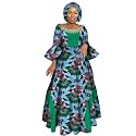 iooiooi Womens African Print Party Maxi Dress Ankara Long Dress &amp; Headwrap