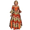iooiooi Womens African Print Party Maxi Dress Ankara Long Dress &amp; Headwrap