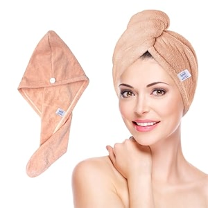 iota hair towel wrap for women  super absorbent microfiber hair drying cap with 500 gsm  quick-dry frizz-free lightweight amp secure fit color- brown