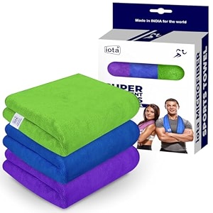 iota microfiber sports towels - 450gsm 60x40 cm  super soft antibacterial 3x absorption  ideal gym yoga amp workout towel set pack of 3