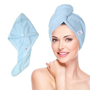 iota hair towel wrap for women  super absorbent microfiber hair drying cap with 500 gsm  quick-dry frizz-free lightweight amp secure fit color- sky blue