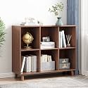 IOTXY Open Cubes Low Bookcase - 2-Tier 6-Cube Short Bookshelf in Walnut