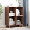 IOTXY Open Cubes Low Bookcase - 2-Tier 4-Cube Short Bookshelf in Walnut