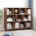 IOTXY Open Cubes Low Bookcase - 3-Tier 11-Cube Short Bookshelf in Walnut