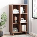 IOTXY Open Cubes Low Bookcase - 3-Tier 6-Cube Short Bookshelf in Walnut