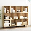 IOTXY Open Cubes Low Bookcase - 3-Tier 11-Cube Short Bookshelf in Oak