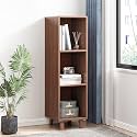 IOTXY Open Cubes Low Bookcase - 3-Tier 3-Cube Short Bookshelf in Walnut