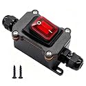 IP67 Waterproof Inline Cord Switch 16A/250V 20A/125V AC DPST 4Pin 2 Position On Off Outdoor Toggle Switch with Red Light Rocker Button,Two-Side Entry & Exit Line