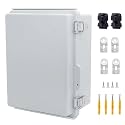 IP67 Waterproof Junction Box, ABS Plastic Electrical Enclosure with Stainless Steel Latch, Hinged Cover Electric Box with Mounting Plate, Wall Brackets &amp; Cable Glands 220x170x110mm