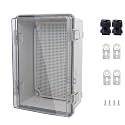 IP67 Waterproof Junction Box, ABS Plastic Electrical Enclosure with Stainless Steel Latch, Hinged Cover Electric Box with Mounting Plate, Wall Brackets &amp; Cable Glands 280x190x130mm