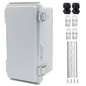 IP67 Waterproof Junction Box, ABS Plastic Electrical Enclosure with Stainless Steel Latch, Hinged Cover Electric Box with Mounting Plate, Wall Brackets &amp; Cable Glands 200x100x110