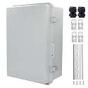 IP67 Waterproof Junction Box, ABS Plastic Electrical Enclosure with Stainless Steel Latch, Hinged Cover Electric Box with Mounting Plate, Wall Brackets &amp; Cable Glands 350x250x150
