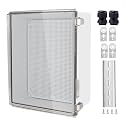 IP67 Waterproof Junction Box, ABS Plastic Electrical Enclosure with Stainless Steel Latch, Hinged Cover Electric Box with Mounting Plate, Wall Brackets &amp; Cable Glands 350x250x150mm