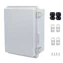 IP67 Waterproof Junction Box, ABS Plastic Electrical Enclosure with Stainless Steel Latch, Hinged Cover Electric Box with Mounting Plate, Wall Brackets &amp; Cable Glands 210x160x100