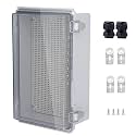 IP67 Waterproof Junction Box, ABS Plastic Electrical Enclosure with Stainless Steel Latch, Hinged Cover Electric Box with Mounting Plate, Wall Brackets &amp; Cable Glands 260x160x100mm