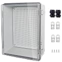 IP67 Waterproof Junction Box, ABS Plastic Electrical Enclosure with Stainless Steel Latch, Hinged Cover Electric Box with Mounting Plate, Wall Brackets &amp; Cable Glands 400x300x180mm