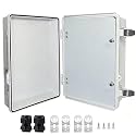 IP67 Waterproof Junction Box, ABS Plastic Electrical Enclosure with Stainless Steel Latch, Hinged Cover Electric Box with Inner Door &amp; Mounting Plate, Wall Brackets &amp; Cable Glands 400x300x180mm