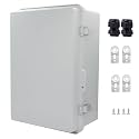 IP67 Waterproof Junction Box, ABS Plastic Electrical Enclosure with Stainless Steel Latch, Hinged Cover Electric Box with Mounting Plate, Wall Brackets &amp; Cable Glands 380x280x130mm