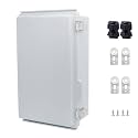 IP67 Waterproof Junction Box, ABS Plastic Electrical Enclosure with Stainless Steel Latch, Hinged Cover Electric Box with Mounting Plate, Wall Brackets &amp; Cable Glands 260x160x100mm