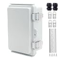 IP67 Waterproof Junction Box, ABS Plastic Electrical Enclosure with Stainless Steel Latch, Hinged Cover Electric Box with Mounting Plate, Wall Brackets &amp; Cable Glands 150x100x70