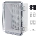 IP67 Waterproof Junction Box, ABS Plastic Electrical Enclosure with Stainless Steel Latch, Hinged Cover Electric Box with Mounting Plate, Wall Brackets &amp; Cable Glands 175x125x90