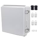 IP67 Waterproof Junction Box, ABS Plastic Electrical Enclosure with Stainless Steel Latch, Hinged Cover Electric Box with Mounting Plate, Wall Brackets &amp; Cable Glands 210x210x100