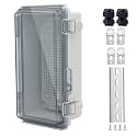 IP67 Waterproof Junction Box, ABS Plastic Electrical Enclosure with Stainless Steel Latch, Hinged Cover Electric Box with Mounting Plate, Wall Brackets &amp; Cable Glands 200x100x70mm