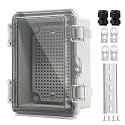 IP67 Waterproof Junction Box, ABS Plastic Electrical Enclosure with Stainless Steel Latch, Hinged Cover Electric Box with Mounting Plate, Wall Brackets &amp; Cable Glands 150x100x70