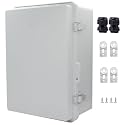 IP67 Waterproof Junction Box, ABS Plastic Electrical Enclosure with Stainless Steel Latch, Hinged Cover Electric Box with Mounting Plate, Wall Brackets &amp; Cable Glands 400x300x180mm