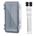 IP67 Waterproof Junction Box, ABS Plastic Electrical Enclosure with Stainless Steel Latch, Hinged Cover Electric Box with Mounting Plate, Wall Brackets &amp; Cable Glands 200x100x110