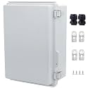 IP67 Waterproof Junction Box, ABS Plastic Electrical Enclosure with Stainless Steel Latch, Hinged Cover Electric Box with Mounting Plate, Wall Brackets &amp; Cable Glands 290x190x140