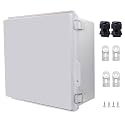 IP67 Waterproof Junction Box, ABS Plastic Electrical Enclosure with Stainless Steel Latch, Hinged Cover Electric Box with Mounting Plate, Wall Brackets &amp; Cable Glands 300x300x180mm
