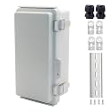 IP67 Waterproof Junction Box, ABS Plastic Electrical Enclosure with Stainless Steel Latch, Hinged Cover Electric Box with Mounting Plate, Wall Brackets &amp; Cable Glands 200x100x70mm