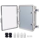 IP67 Waterproof Junction Box with Inner Door, ABS Plastic Electrical Enclosure with Stainless Steel Latch, Hinged Cover Electric Box with Mounting Plate, Wall Brackets &amp; Cable Glands 290x190x140