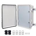 IP67 Waterproof Junction Box with Inner Door, ABS Plastic Electrical Enclosure with Stainless Steel Latch, Hinged Cover Electric Box with Mounting Plate, Wall Brackets &amp; Cable Glands 290x190x140