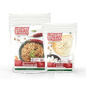 ipaaka festival combo small puliyogare mix-400g instant basundi mix-200g chemical free ready in 10 mins authentic south indian just like homemade