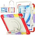 for iPad Air 13 Inch Case M4 2026 / M3 2025 / M2 2024, Heavy Duty Shockproof Protective Case with Rotating Handle &amp; Stand- Shoulder Strap- Screen Protector- Pencil Holder, Rainbow Red