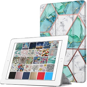 durasafe cases for ipad pro 129 inch 2015 1st gen  pro 129 1  a1652 a1584 ml3q2hna ml3n2hna ml3k2hna ml0h2hna printed slim protective pc dual angle stand clear flip back cover - marble green