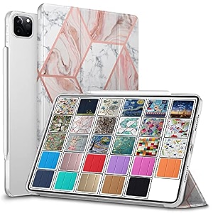 durasafe cases for ipad pro 129 inch 2021 5th 2020 4th gen  pro 129 5 4  a2378 a2461 a2379 mhnr3hna mhnt3hna printed slim protective pc dual angle stand clear flip back cover - pink marble