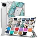 DuraSafe Cases for iPad PRO 12.9 Inch 2021 5th 2020 4th Gen [ Pro 12.9 5 4 ] A2378 A2461 A2379 MHNR3HN/A MHNT3HN/A Printed Slim Protective PC Dual Angle Stand Clear Flip Back Cover - Green Marble