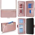 for iPhone 11 Wallet Case for Women,for iPhone 11 Case with Strap Crossbody Lanyard,PU Leather Shockproof Card Holder Stand Zipper Pocket Flip Phone Case-Rose Gold