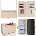 for iPhone 11 Wallet Case for Women,for iPhone 11 Case with Strap Crossbody Lanyard,PU Leather Shockproof Card Holder Stand Zipper Pocket Flip Phone Case-Beige
