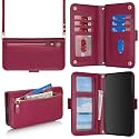 for iPhone 11 Wallet Case for Women,for iPhone 11 Case with Strap Crossbody Lanyard,PU Leather Shockproof Card Holder Stand Zipper Pocket Flip Phone Case-Dark red