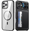 Temdan Flip Case for iPhone 12 Case Wallet with Screen Protector, Built-in Card Holder, Military-Grade Protection, Shockproof Slim Magnetic Phone Case Cover, Clear Black