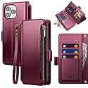 for iPhone 14 Pro Max Wallet Case with Card Holder,Wine Red