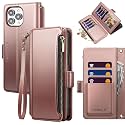 for iPhone 14 Pro Max Wallet Case with Card Holder,Rose Gold