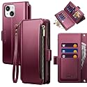 for iPhone 14 Wallet Case with Card Holder,Wine Red